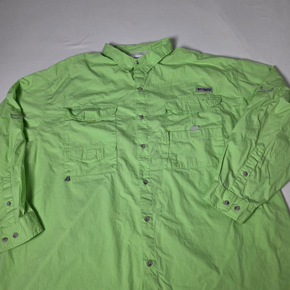 Columbia‎ PFG Fishing Shirt Mens 2XL Lime Green Long Sleeve Button Up FS7120